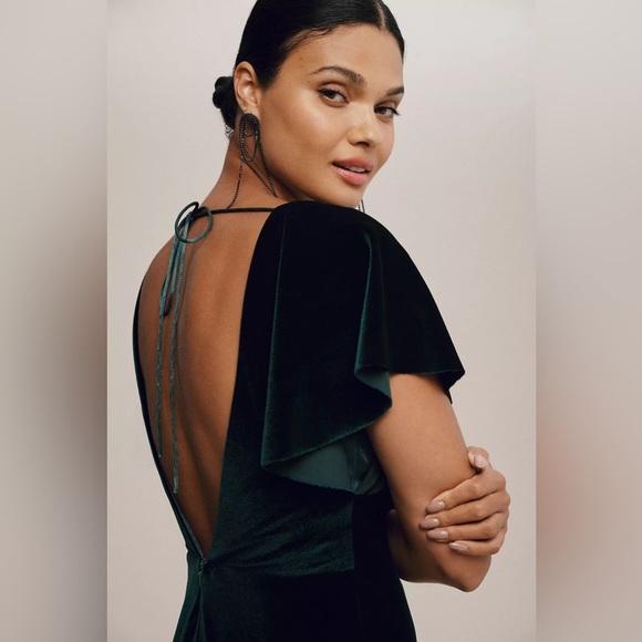 NEW Jenny Yoo Anthropologie Ellis Gown Open Back Velvet Emerald Size 24 Plus NWT - Picture 3 of 9